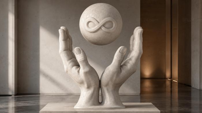 Hands with a sphere and an infinity symbol - a sculptural composition 3d STL model