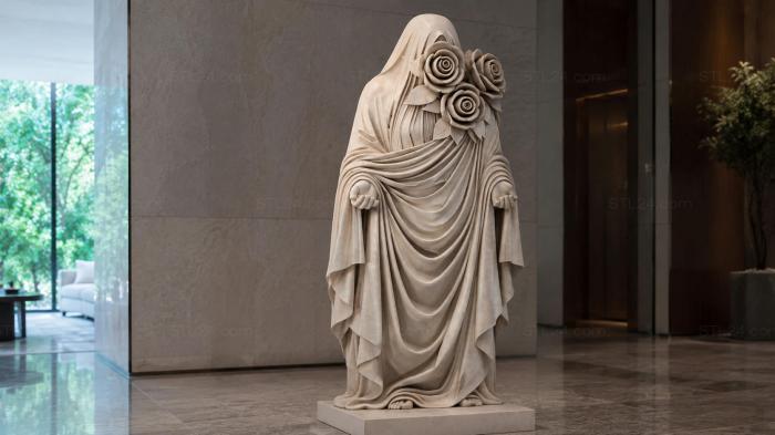 Statue of a drapery female saint with a floral wreath 3d STL model