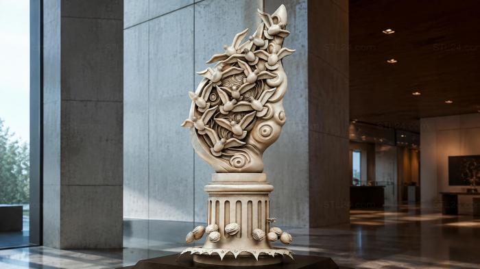 Classical bust on a pedestal with a column base 3d STL model