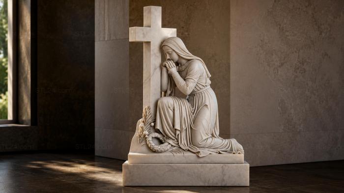 Grieving woman at the cross monument 3d STL model