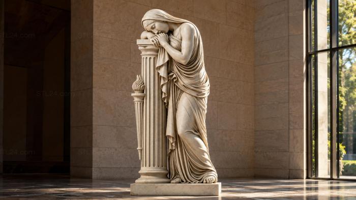 Statue of a woman with a column, classical sculpture 3d STL model