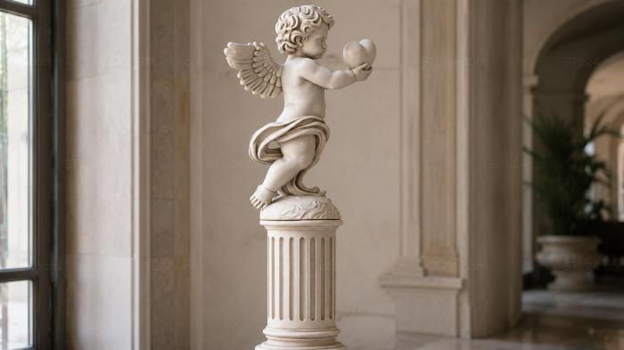 Angel with a ball on a column with a capital 3d STL model