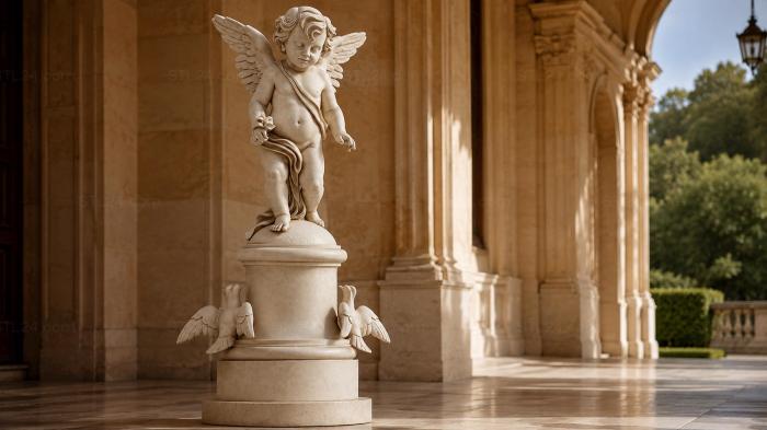Angel with wings on a pedestal with a train 3d STL model