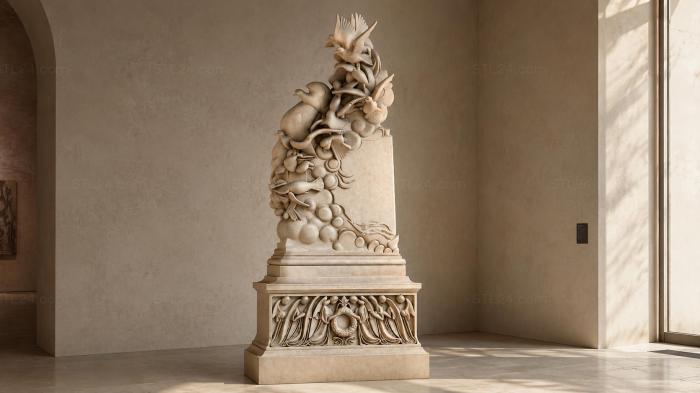Monument with angels and clouds on a pedestal 3d STL model