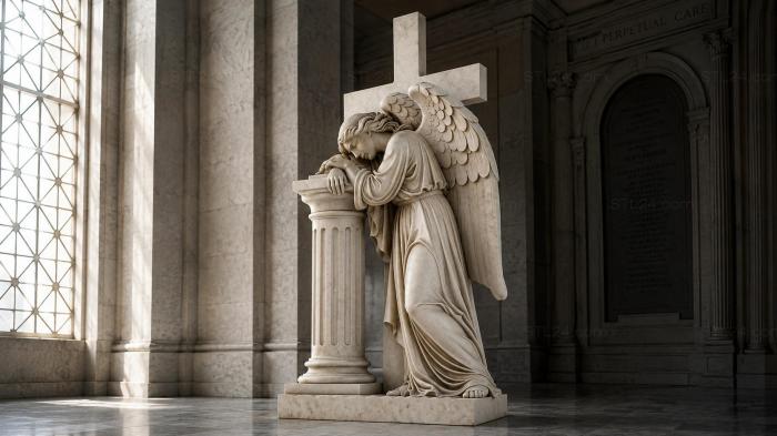 Grieving Angel with Cross and Column 3d STL model
