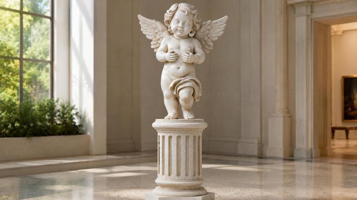 Sculpture of a putti with wings on a column 3d STL model