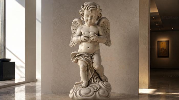 Putti angel with hovering wings on a cloud 3d STL model