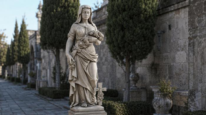 Female statue with a bouquet of roses and a cross 3d STL model