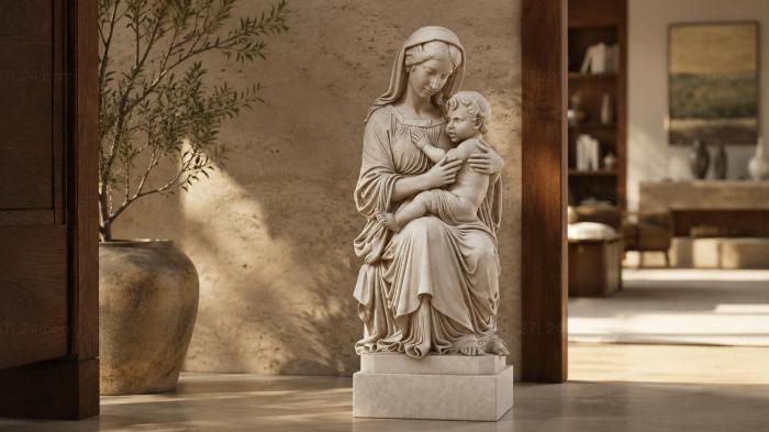 Madonna and Child seated religious sculpture 3d STL model