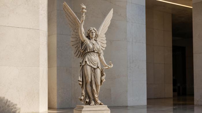 Winged angel with a sword and a snake monument 3d STL model