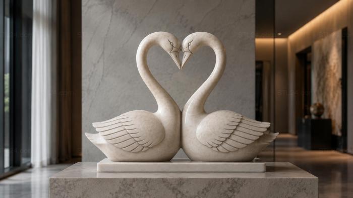 Heart-shaped swans monument sculpture 3d STL model