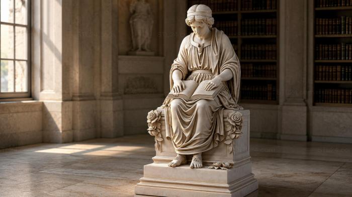 Statue of a woman with a book on a throne 3d STL model