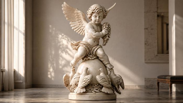 Angel with a dove on a winged ball 3d STL model