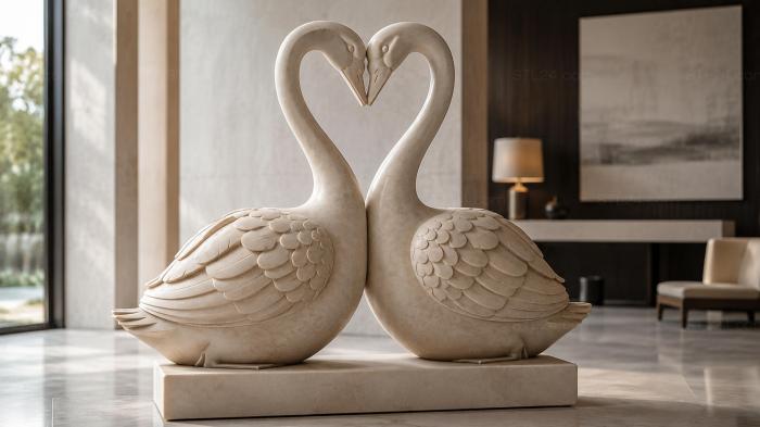 Monument to swans in love with a heart 3d STL model