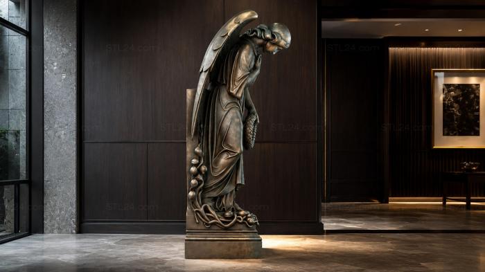 Winged angel grieving on a pedestal 3d STL model