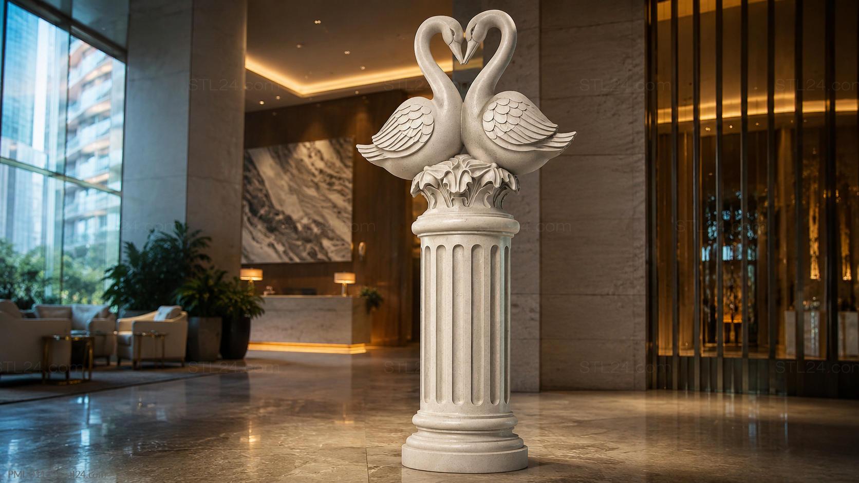 Swans Column Various monuments - Column with swans forming a heart, PMI_011395. 3D ...