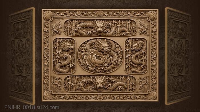 Dragon coiled round a peony in bamboo 3d STL model