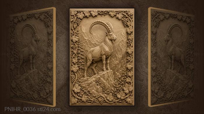 Mountain ibex with grapevine border 3d STL model