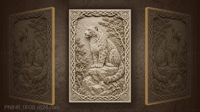 Snow leopard among mountain flora 3d STL model