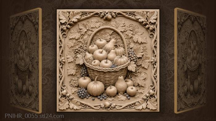 Basket heaped with apples pears and pumpkins 3d STL model