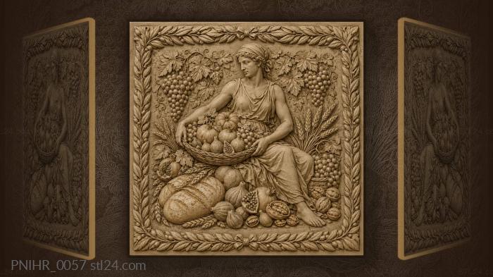 Pomegranates and figs beside round loaves 3d STL model