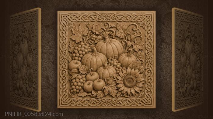 Row of pumpkins with a single sunflower 3d STL model
