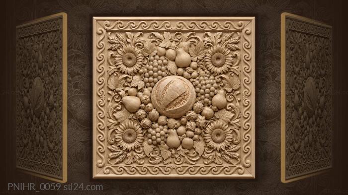 Round loaf ringed by sunflowers and nuts 3d STL model