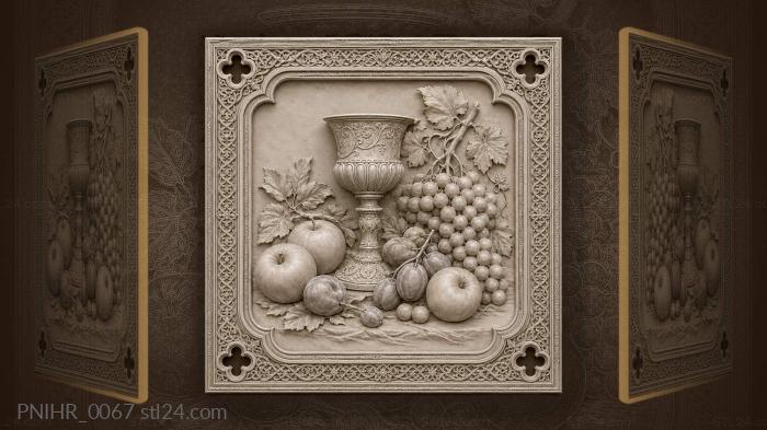 Silver goblet with autumn fruits 3d STL model
