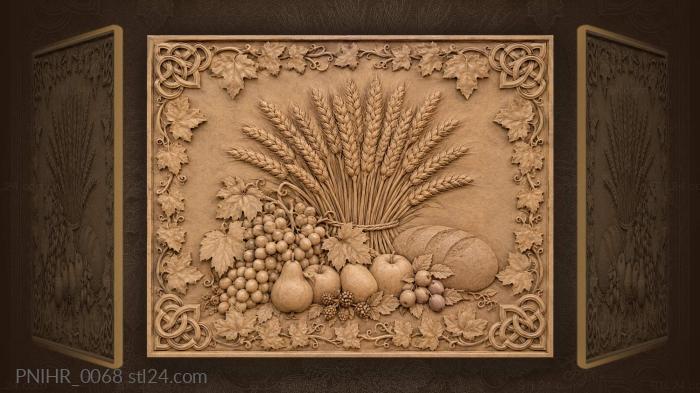 Fruits wheat and rustic bread 3d STL model