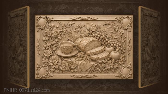 Tea time with fruit and bread 3d STL model