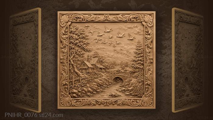 Birds flying over cozy home 3d STL model