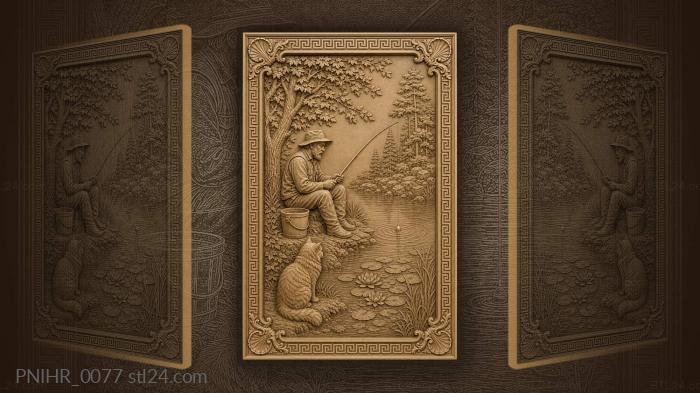 Ginger cat beside the fisherman bucket 3d STL model