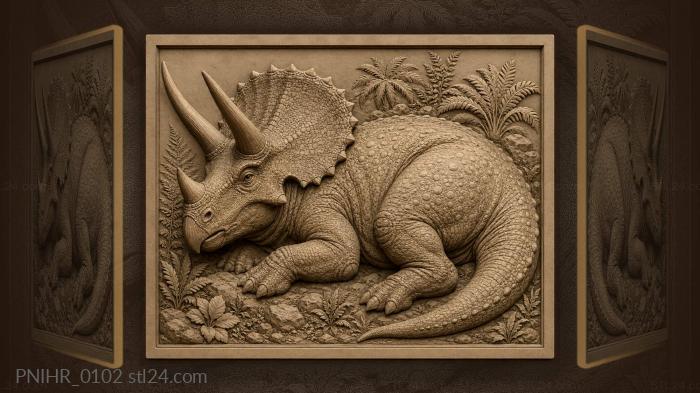 Triceratops resting in prehistoric landscape 3d STL model