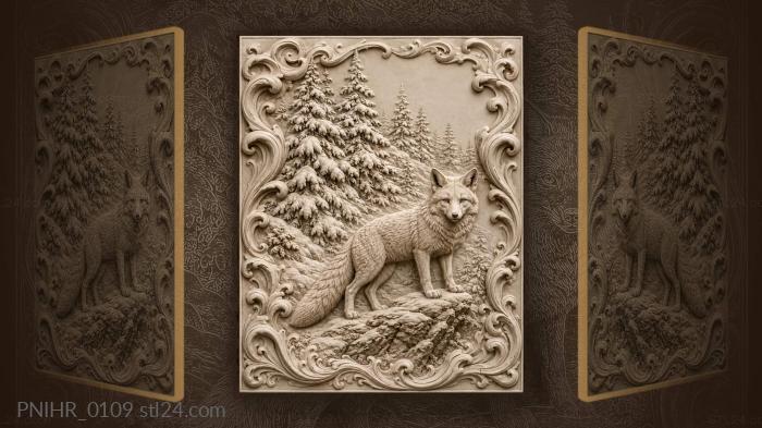 Fox on a crag before a snowy forest 3d STL model
