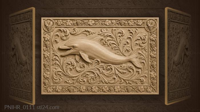 Dolphin among swirling floral vines 3d STL model