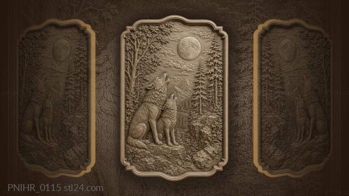 Wolves howling under full moon 3d STL model