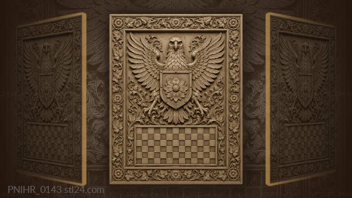 Eagle with a shield above a chequered grid 3d STL model