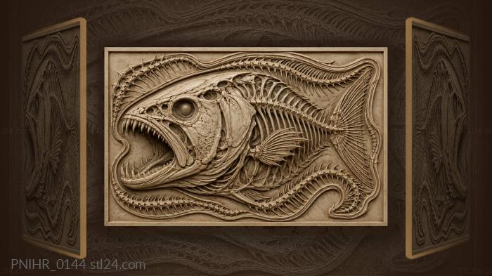 Fish head skeletal silhouette detail 3d STL model