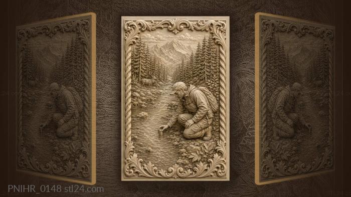 Hiker by the river with deer 3d STL model