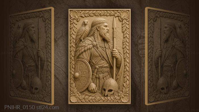 Viking holding spear with raven on his shoulder 3d STL model