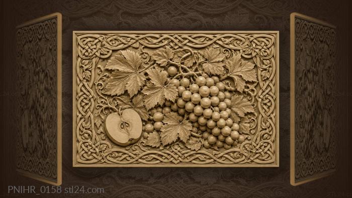 Halved apple under a grape cluster 3d STL model