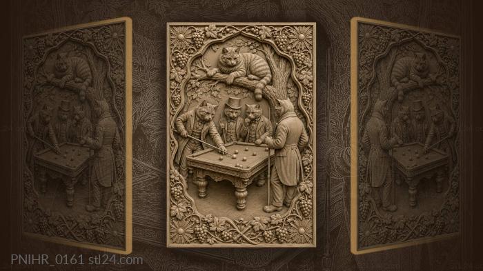 Cats playing billiards victorian whimsy 3d STL model