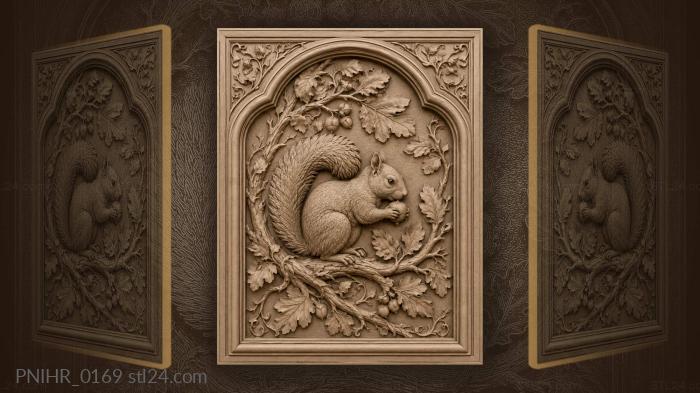 Squirrel with nut leafy branch 3d STL model