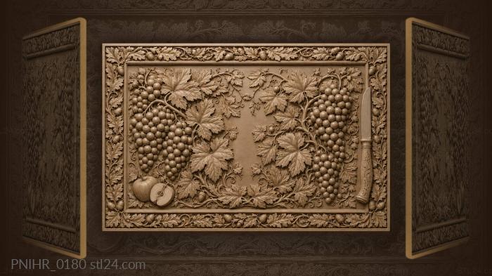 Grapes with a knife and halved apple 3d STL model
