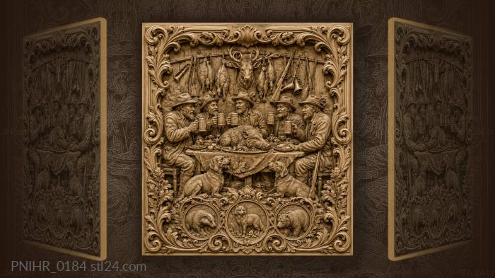 Hunting feast with boar and dogs 3d STL model