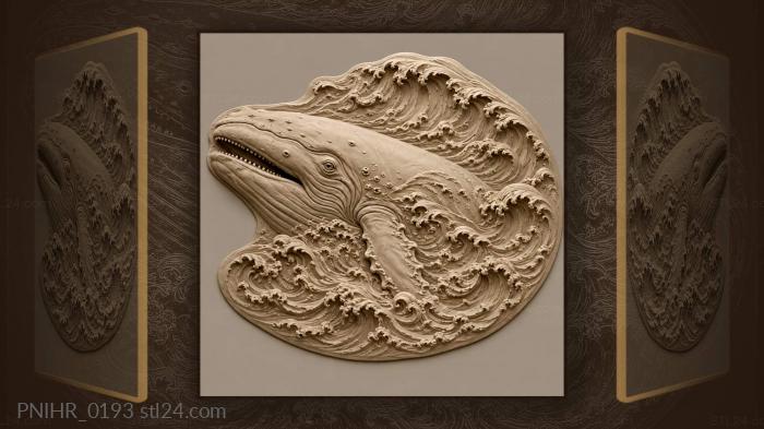 Whale silhouette among ocean waves 3d STL model