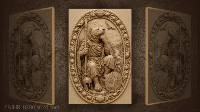 Regal bear with spear and landscape 3d STL model