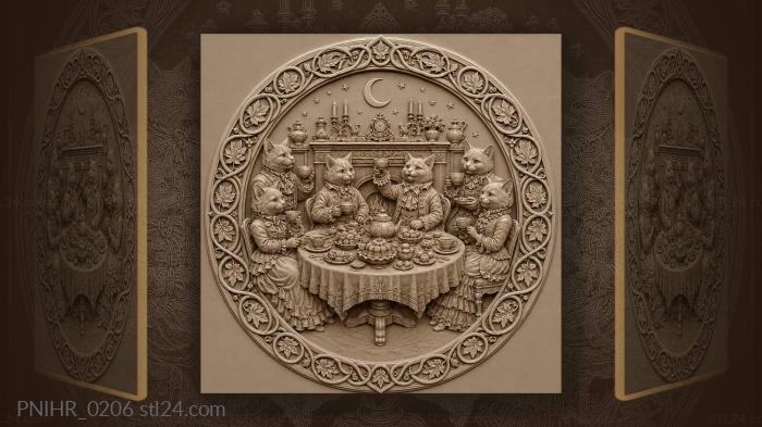 Cats’ tea party under the moon 3d STL model