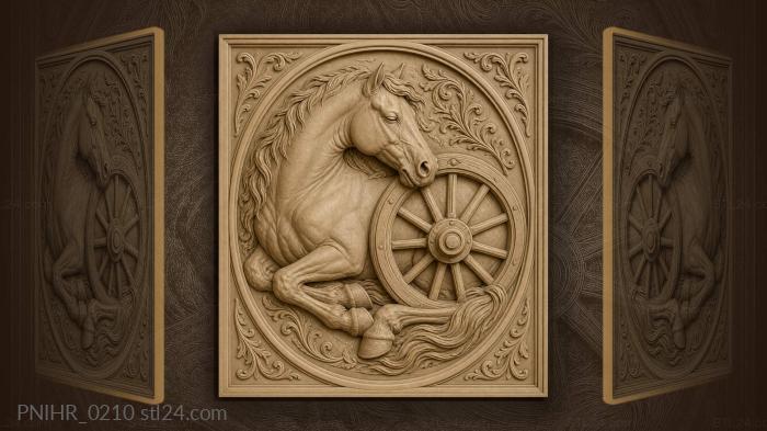 Horse curled around a wagon wheel 3d STL model
