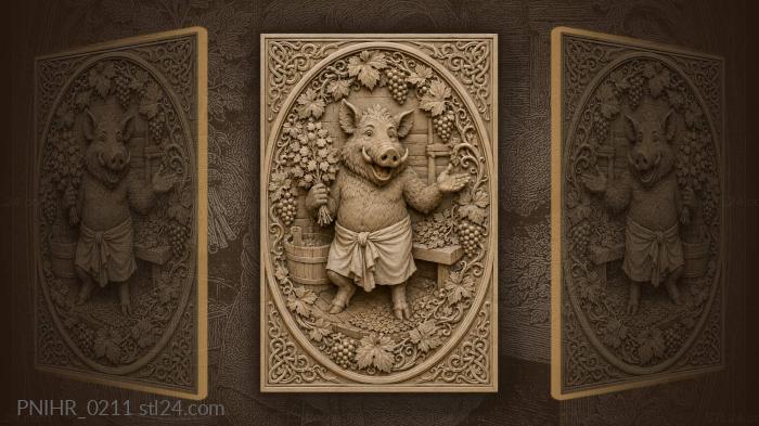 Boar with a birch whisk in the bathhouse 3d STL model